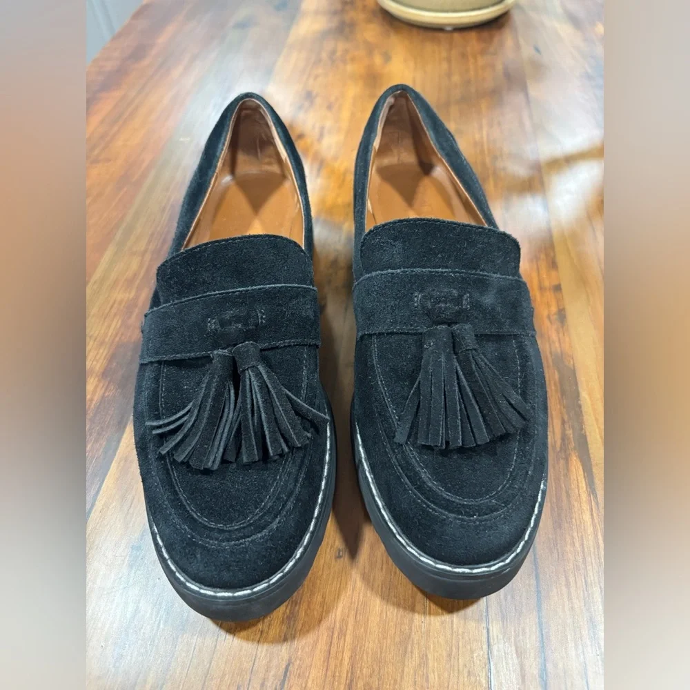 Franco Sarto CAROLYNN Tassel Loafer - Black Suede 6.5